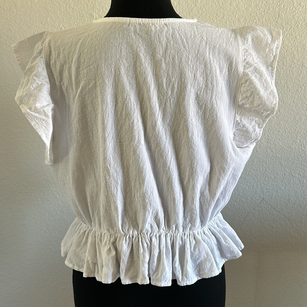 Fancy Inn White Cotton Ruffle Cropped Top Size Large - Picture 10 of 12